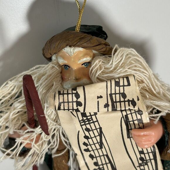 Old‎ World Paper Mache Santa Christmas Ornament Shepherd Cane Music VTG Handmade - Picture 6 of 8